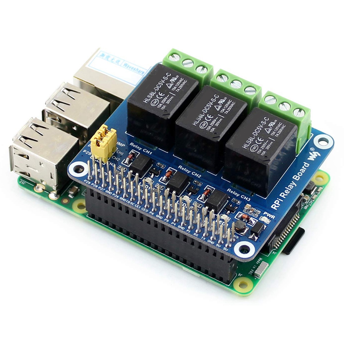Pi Zero W Board - Waveshare 5V 3チャンネルリレーモジュール拡張ボードブレークアウトシールドHATキット RPI Raspberry Pi