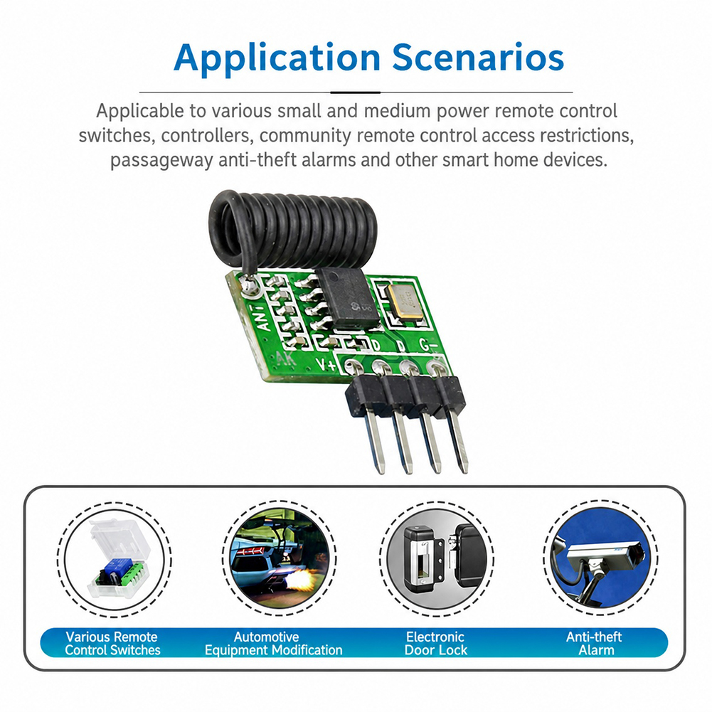 433Mhz Receiver Module - 315MHz/433MHz スーパーヘテロダイン RF 受信機モジュール 3.3V-5.5V アンテナ付きリモートモジュール