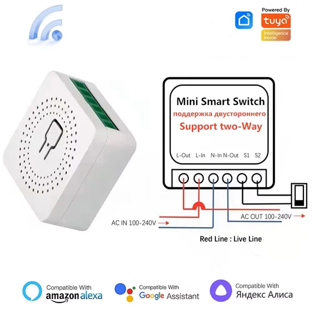 Diy Home Automation Controller - 16A Wi-Fi対応スマートスイッチ、2回路DIYライトスイッチモジュール、音声制御、Tuya Smart Life、Alexa、Google Home対応、スマートホーム自動化用。